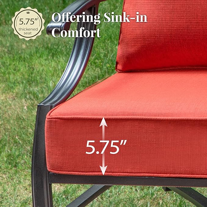 Patio Furniture Set 7 pcs, Outdoor Patio Furniture, 3-Seat Sofa, 2 Single Chairs, 2 Rocking Chairs, 2 Ottomans and 5.75" Extra Thick Cushion, Patio Conversation Set for Backyard Deck,Red