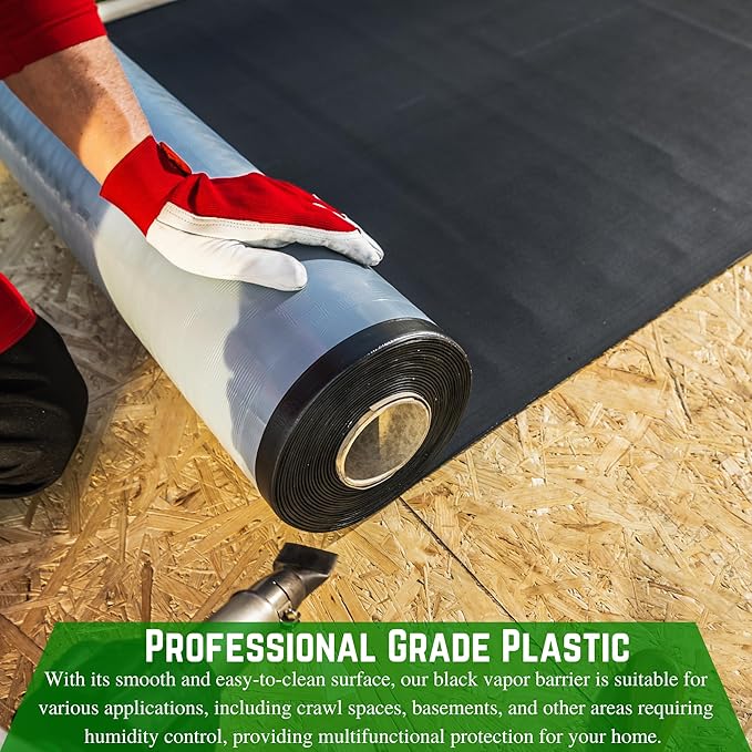 Farm Plastic Supply - Crawl Space Vapor Barrier - 10 Mil - Black Vapor Barrier, Thick Plastic Sheeting, Heavy Duty Polyethylene Film, Drop Cloth Covering for Crawlspace, Basement (24' x 100')