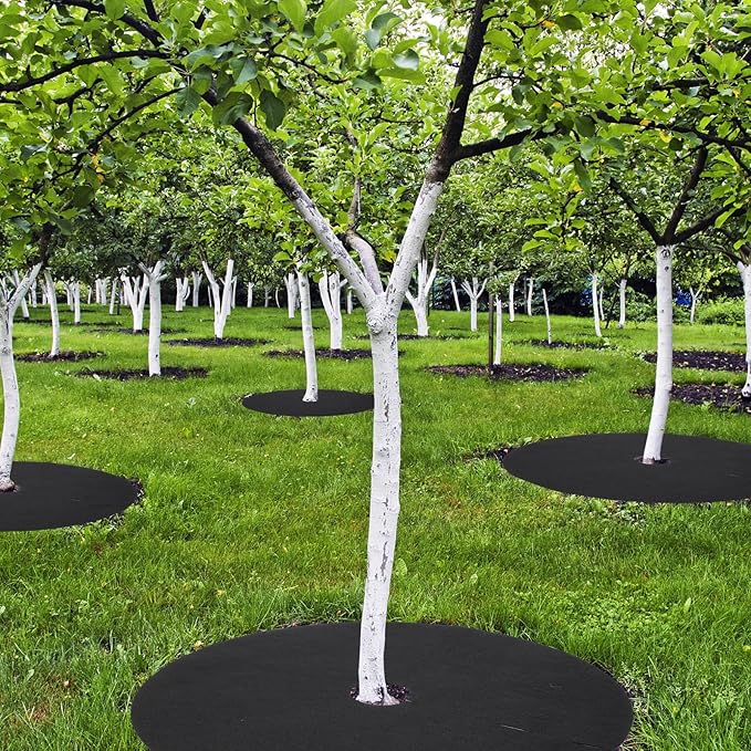 Macarrie 30 Pieces Weed Barrier Mats Non Woven Tree Mulch Ring Thickened Tree Protectors Mat Black Mulch Reusable Tree Rings Landscaping Plant Cover Round Anti Grass Gardening Fabric Cover (32.2 Inch)