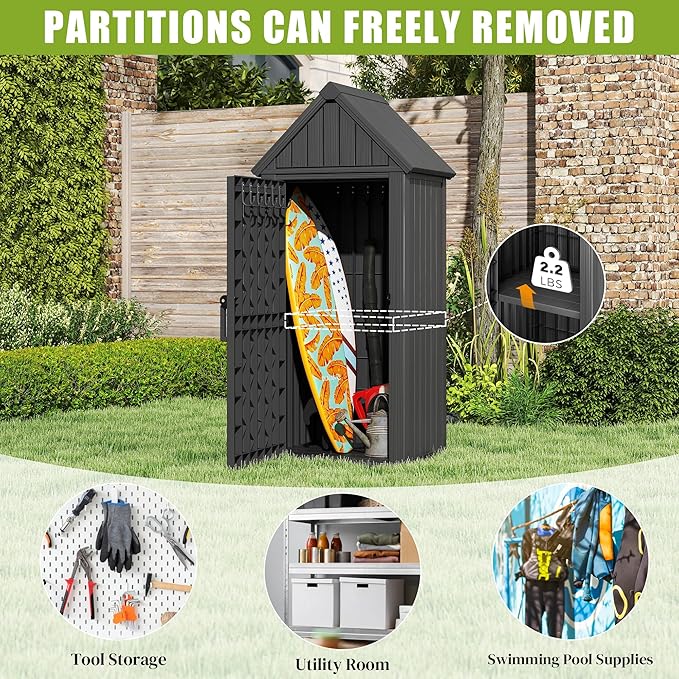 Upgraded Outdoor Resin Storage Shed with Removable Shelves, Lock Ring & Reinforced Floor - All-Weather Garden, Patio Cabinet (Black)