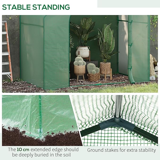 Outsunny 6' x 3' x 5' Portable Walk-in Greenhouse, PE Cover, Steel Frame Garden Hot House, Zipper Door, Top Vent for Flowers, Vegetables, Saplings, Tropical Plants, Green