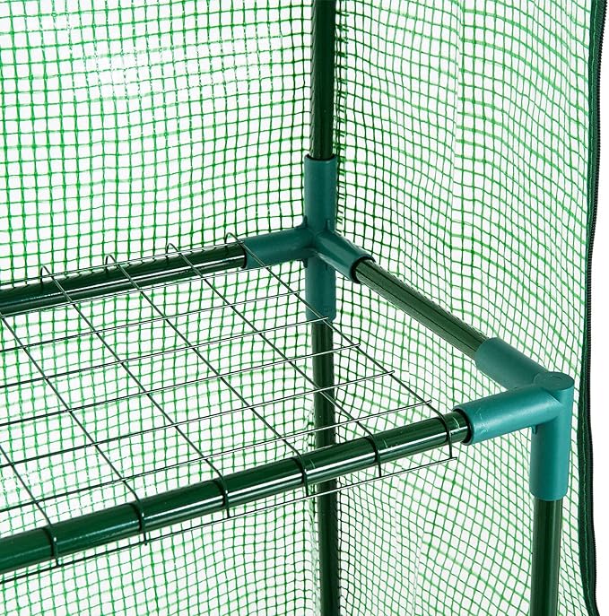 Outsunny 5' x 2.5' x 6.5' Mini Walk-in Greenhouse Kit, Portable Green House with 3 Tier Shelves, Roll-Up Door, and Weatherized PE Cover for Backyard Garden, Green