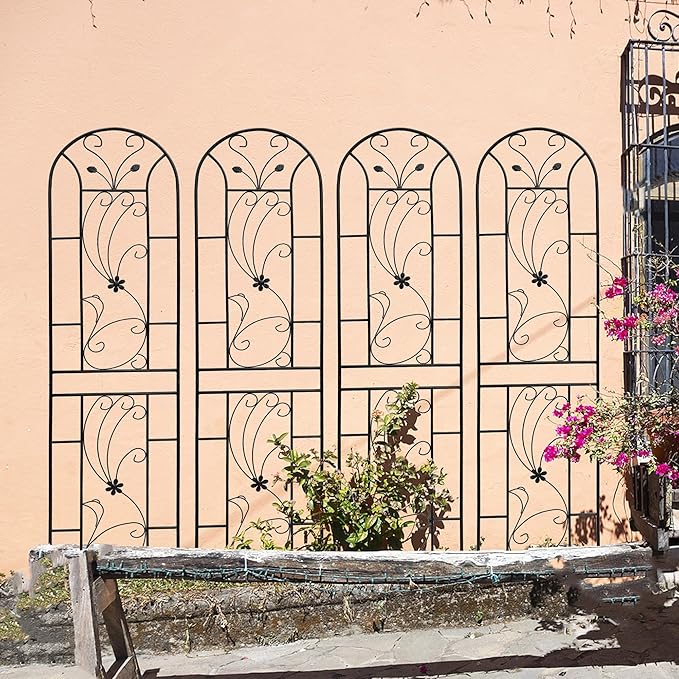 Garden Trellises, 4 Pack Black Metal Coated Rustproof Trellis for Climbing Plants Outdoor, Roses, Vines, Flowers, and Vegetables-86.7" x 19.7"