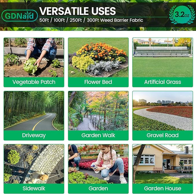 3ftx100ft Weed Barrier Landscape Fabric Heavy Duty, 3.2oz Weed Barrier Fabric, Easy Setup Woven Garden Landscaping Fabric