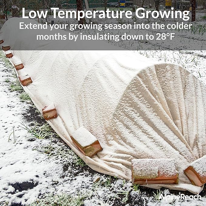 AlpineReach Plant Covers Frost & Sun Protection 10 x 50 ft - Thick 1.2 oz/yd² Freeze Blanket to Low 28 °F Temperatures Floating Row, Garden Fabric Material, Protect in Winter Cold, Gardening Down