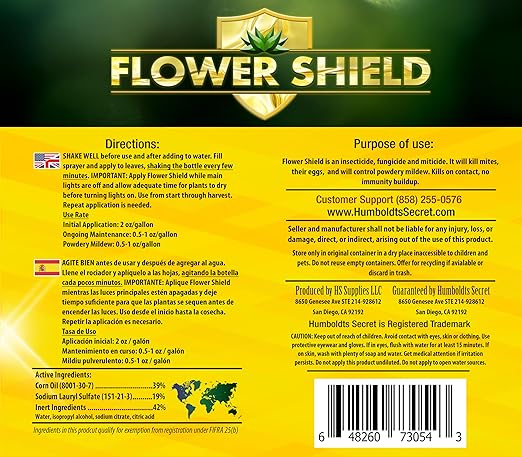 Humboldts Secret Flower Shield | Insecticide, Pesticide, Miticide, Fungicide | Bug Spray for Plants | Spider Mite & Powdery Mildew Control | Indoor & Outdoor | Houseplant & Garden | 32 Ounce