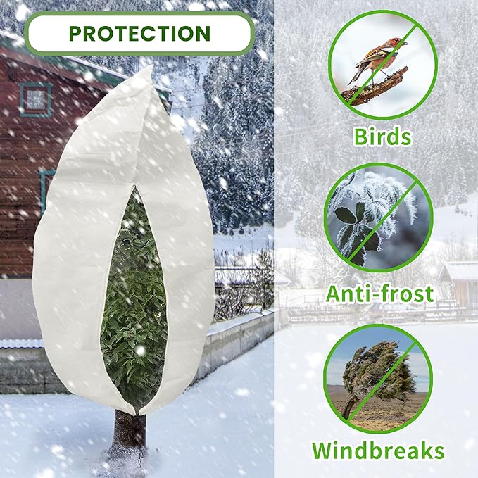 TCBWFY 95x80 Inch Huge Plant Covers Freeze Protection Frost Cloth for Outdoor Plants,2.82oz/yd² Thickened Winter Tree Covers with Zipper Drawstring,4 Pack Frost Blanket from Wind,Pest and Animal
