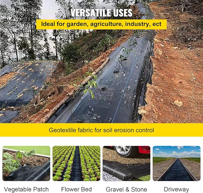 Happybuy Weed Barrier Landscape Fabric, 6 x 250 ft, 4.1 Oz Premium Woven Ground Cover, Heavy Duty PP Material & Easy Setup, Weed Control for Outdoor Garden, Lawn, Driveway, Black