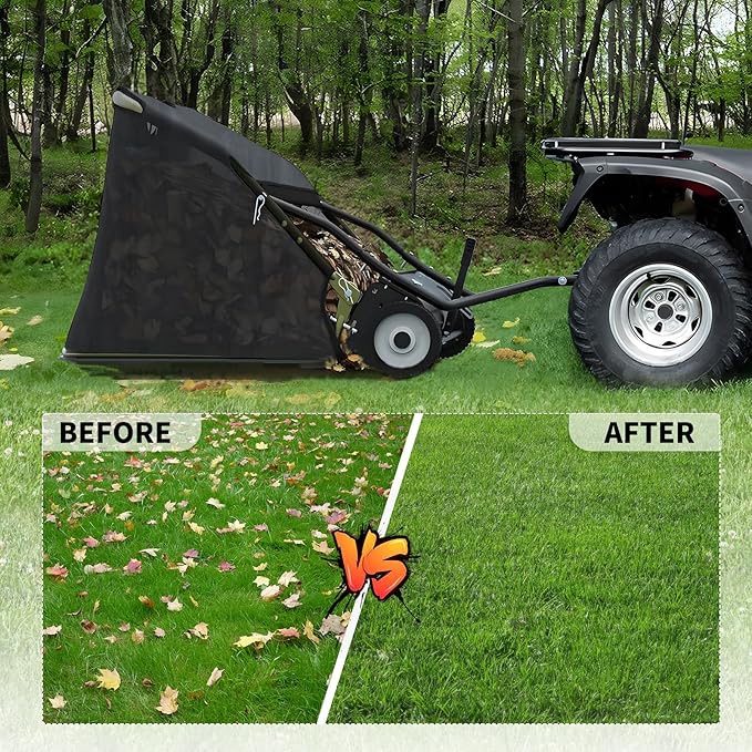 Tow Behind Lawn Sweeper, 44 in Pull Behind Lawn Sweeper, 25 cu. ft Large Capacity Leaf & Grass Collector, Heavy Duty Garden Sweepers with Adjustable Sweeping Height for Yard, Lawns, Farm