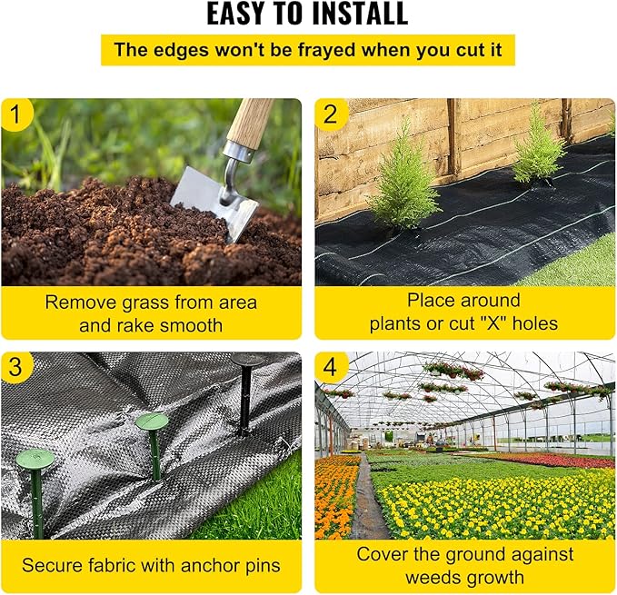 Happybuy Weed Barrier Landscape Fabric, 6 x 250 ft, 4.1 Oz Premium Woven Ground Cover, Heavy Duty PP Material & Easy Setup, Weed Control for Outdoor Garden, Lawn, Driveway, Black