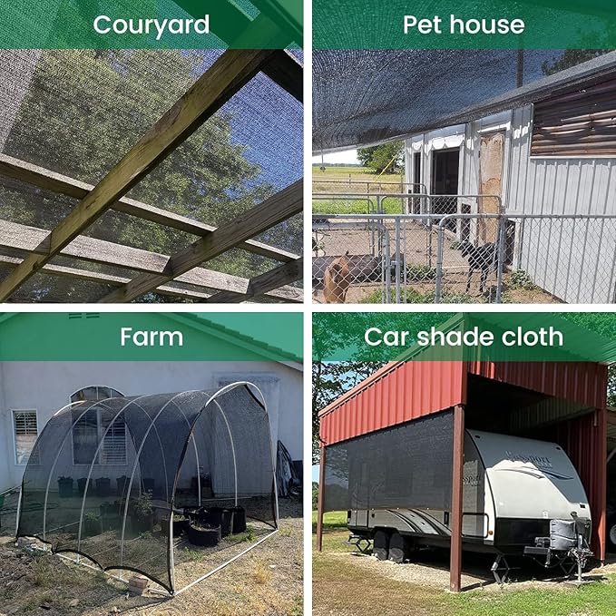 50% 20 X 20 FT Black Shade Cloth, Outdoor Woven Sun Shade with Grommets, Durable Breathable Netting Shading Antifreezing for Patio, Garden, DIY Home, Plants Cover, Greenhouse, Dog Kennel