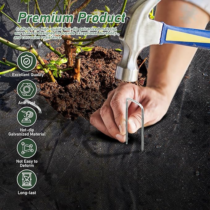 500 Pack Landscape Staples 6 Inches 11 Gauge Stakes, Galvanized Garden Stakes U-Shaped Pins and Landscaping Staples for Sod Anchoring Landscape Fabric Irrigation Tubing, sliver