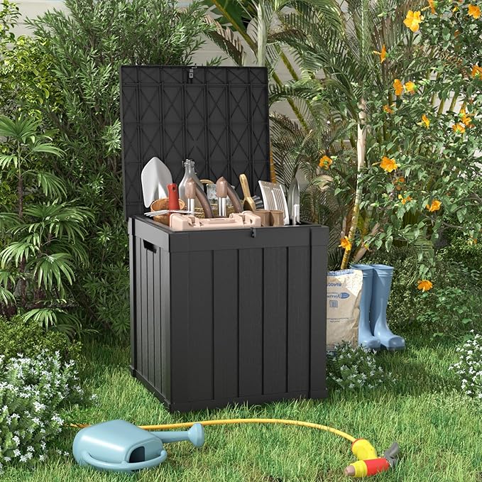 50 Gallon Outdoor Storage Box – Resin Deck Box with Lockable Lid, Waterproof Patio Furniture Storage for Tools, Garden & Yard Organization