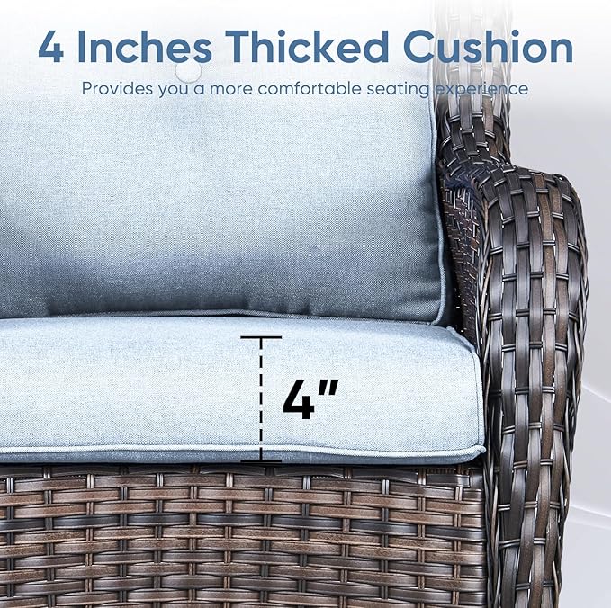 8-Piece Outdoor Patio Cushion Set - Fade & Water Resistant with Removable Olefin Cover, 22x24x4 Inch Memory Foam Cushions for Wicker Sectional Sofa – Baby Blue/Buckle