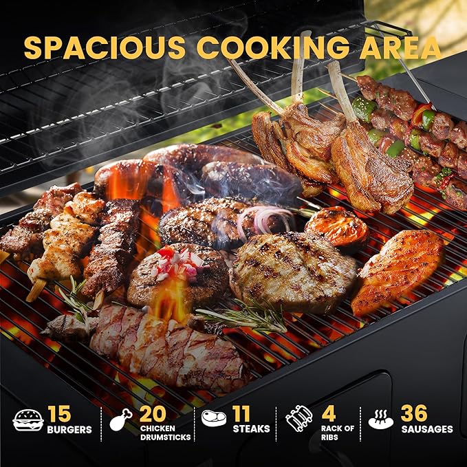 DIFY Extra Large Charcoal Grill with 589 Sq. In. Cooking Area and Foldable Side Table, Outdoor Barbecue Grill with a Liftable Charcoal Tray for Outdoor Picnic and Camping Grilling, Black