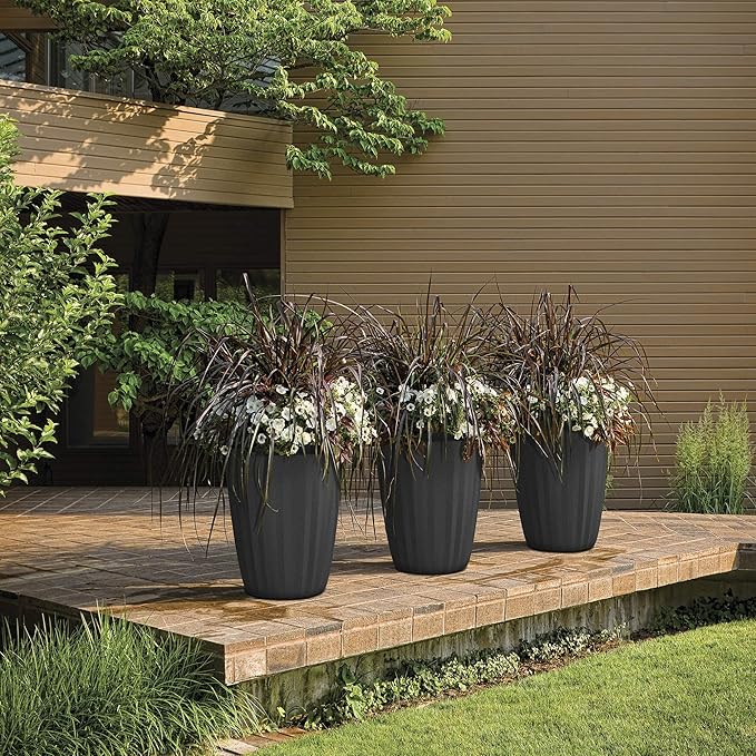 Crescent Garden Pleat Modern Decorative Planter, Indoor/Outdoor Pot, Resin Plant Pot with Drain Hole - 27" W x 27" H (Olive)