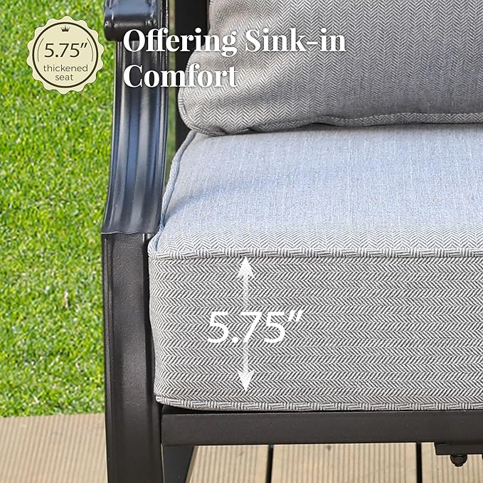 Patio Furniture Set 5 pcs, Outdoor Patio Furniture, 3-Seat Sofa, 2 Single Chairs, 2 Ottomans and 5.75" Extra Thick Cushion, Patio Conversation Set for Garden Backyard Deck,Grey