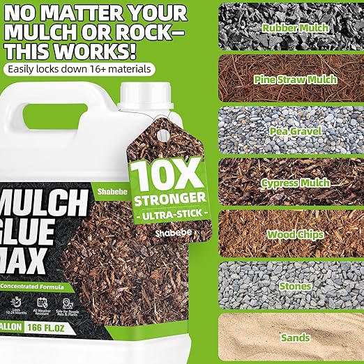 Mulch Glue 27.5OZ, Ultra-Stick Rock Glue for Landscaping, Gravel Binder Non-Toxic Rubber Mulch Lock Adhesive, Heavy Rain & Windproof for Gardens, Pea Gravel Stabilizer, Lasts up to 2 Year