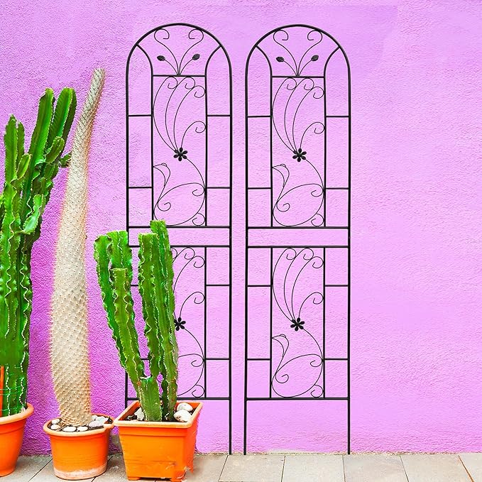 Garden Trellises, 2 Pack Black Metal Coated Rustproof Trellis for Climbing Plants Outdoor, Roses, Vines, Flowers, and Vegetables-86.7" x 19.7"