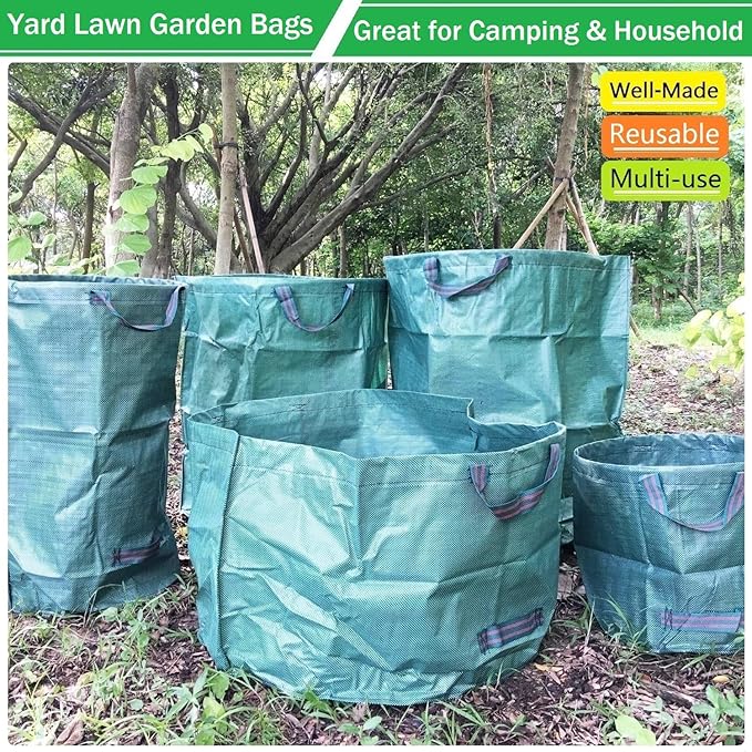 Professional 2-Pack 80 Gallon Large Yard Garden Bags (D26, H33 inch) W/Gardening Gloves for Yard Waste,Leaf Bags,Lawn Debris Bag,Garden Trash Container,Recycle Bin,Grass Clippings,Weeds Bag 4 Handles