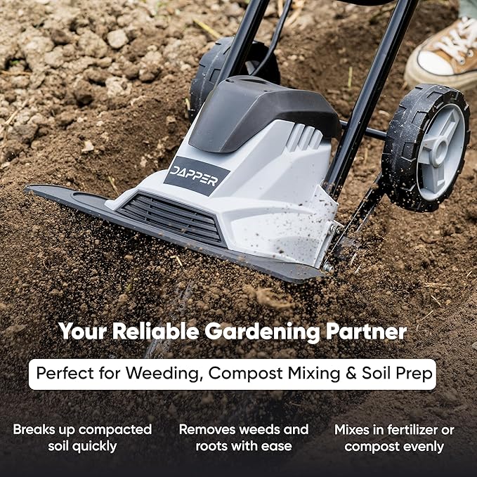 14 Electric Tiller Cultivator, 10Amp Corded Garden Rototiller with 4 Steel Tines, Adjustable Depth Wheels, Foldable Handle, Lightweight Portable Soil Cultivator for Gardening