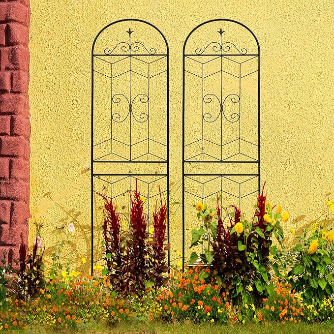2 Pack 87x20in Garden Trellises with Black Metal Coating, Trellis for Climbing Plants Outdoor, Roses, Vines, Flowers, and Vegetables.