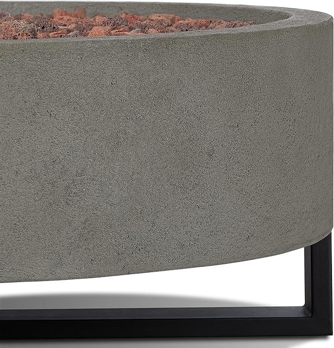 Real Flame Ideldale Round Outdoor Propane Fire Pit - Lightweight, Concrete-Like Material (MGO) - Push Button Start, Adjustable Flame Height