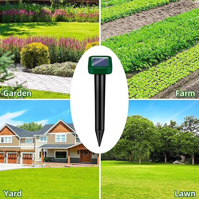 8Pack Mole Repellent Solar Powered, Waterproof Ultrasonic Mole Repellent Stakes Outdoor to Deterrent Gopher, Chipmunk, Squirrel, Vole, Snake, Armadillo, Groundhog Out of Lawn & Garden