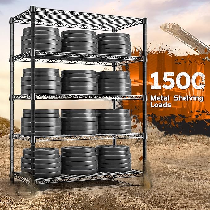 REIBII Storage Shelves 71" H Tall Wire Shelving Unit Sturdy Metal Shelves Adjustable Wide Pantry Shelves 5 Tier Deep Heavy Duty Metal Shelving Load 1500LBS,Dorm Room Essentials Dorm Storage Rack