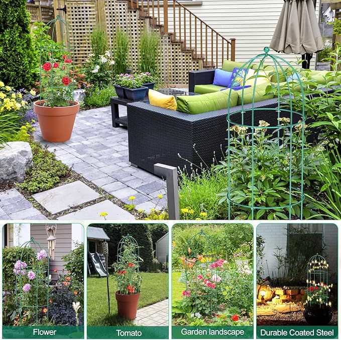 3 Pack Metal Plant Cage Support, 31.5" H Peony Support Tomato Cage Garden Obelisk Trellis Rose Trellis Support Tower Obelisk Garden Trellis for Clematis Vine Jasmine Support Outdoor Indoor