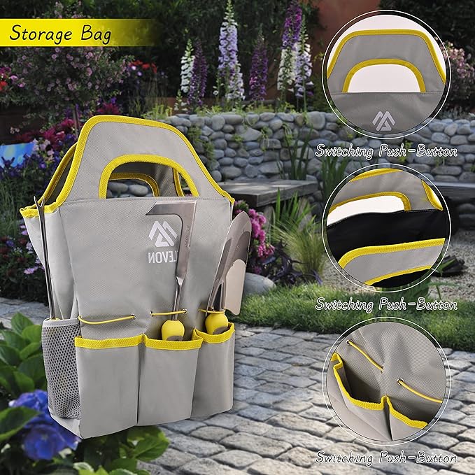 Garden Tool Set, 9 PCS Stainless Steel Heavy Gardening Tools, Tool Set with Waterproof Storage Bag, Suitable for Planting, Digging and Pruning, The Best Choice