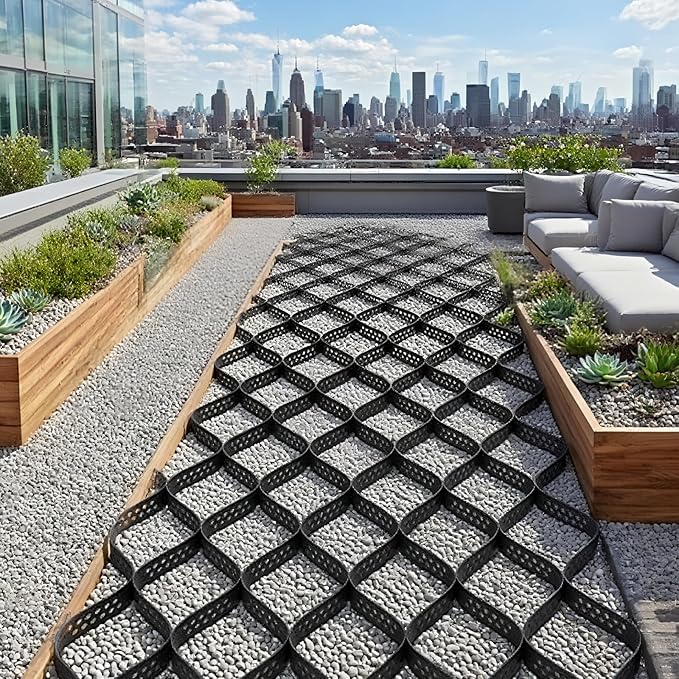 Ground Grid Black Base Grid, Durable Ground Reinforcement for Gardens Yards Pathways Slopes, Parking Landscaping (40x4Ft x 2Inch)
