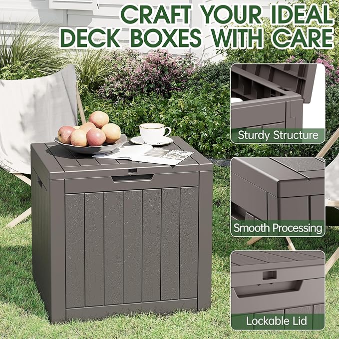 NUNU LAB 32 Gallon Resin Outdoor Storage Box 2 Pack Waterproof Deck Box for Patio Cushions, Garden Tools, Pool Accessories,Backyard Storage Bin,Grey