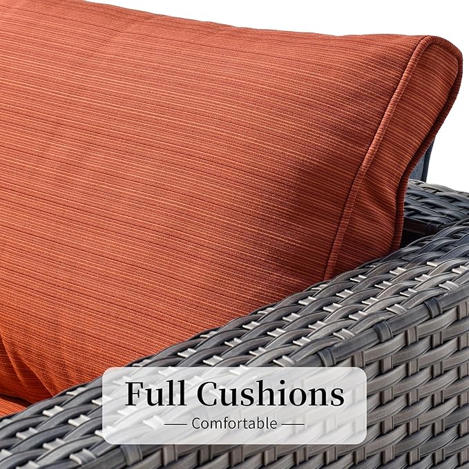 HOOOWOOO 10 Piece Patio Sectional Furniture Set with Swivel Rocking Chairs,Modern Wicker Outdoor Conversation Sofa Sets,Weather Resistant Modular L Shaped Outside Couch Set(Orange Red)