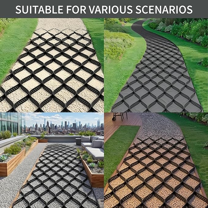 Ground Grid Black Base Grid, Durable Ground Reinforcement for Gardens Yards Pathways Slopes, Parking Landscaping (40x4Ft x 2Inch)