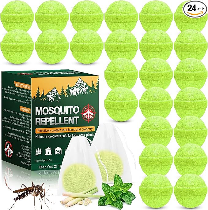 24 Pack Mosquito Repellent for Outdoor Patio, Natural Mosquito Deterrent for Yard Camping Travel, Powerful Fly Mosquito Control Repellant Indoor Outdoor Safe for Humans & Pets