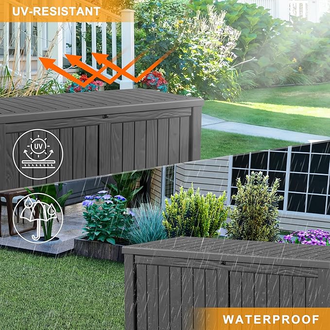 120 Gallon Outdoor Storage Box – Resin Deck Box with Lockable Lid, Waterproof Patio Furniture Storage for Tools, Garden & Yard Organization
