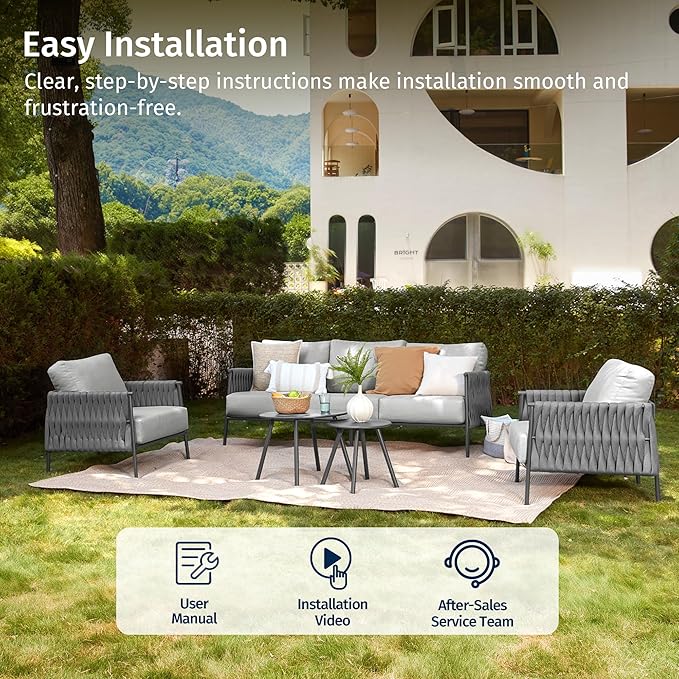 EAST OAK Life Chatter 4 Pieces Patio Furniture Set, Outdoor Furniture with Coffee Table, Patio Conversation Set Deep Seating with Thick Cushion, Backyard Porch Balcony, Chestnut Brown & Creamy Apricot