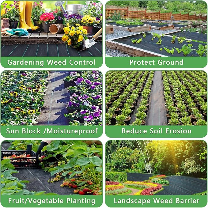 3ftx100ft Weed Barrier Landscape Fabric Heavy Duty, Weed Gardening Ground Cover Mat, Weed Control Garden Cloth, Woven Geotextile Fabric for Underlayment, Commercial Driveway Fabric, Black