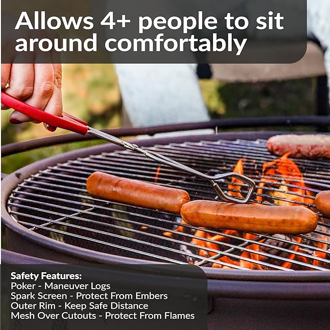 Sunnydaze Cosmic 30-Inch Patio Fire Pit for Outside - Outdoor Wood-Burning Fire Pit with Grill Grate, Spark Screen, and Fireplace Poker