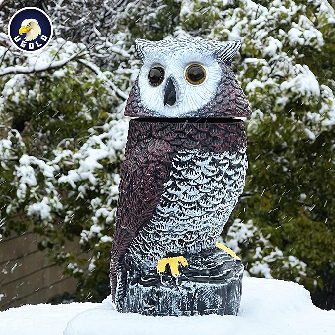 Solar Powered Garden Owl with Motion Detection, Rotating Head, Realistic Hoots and Silent Mode, Outdoor Statue and Sculpture, Owl Decoration for Home, Garden, Patio and Lawn