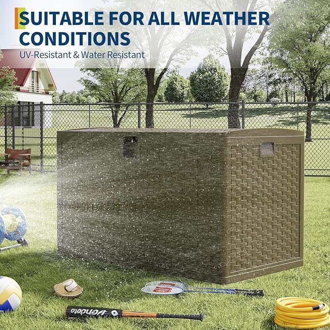 120 Gallon Outdoor Waterproof Storage Box Lockable Outdoor Storage Boxes Deck Storage Boxes for Package Delivery Deck Boxes for Patio Furniture, Garden, Tools - Rattan Brown