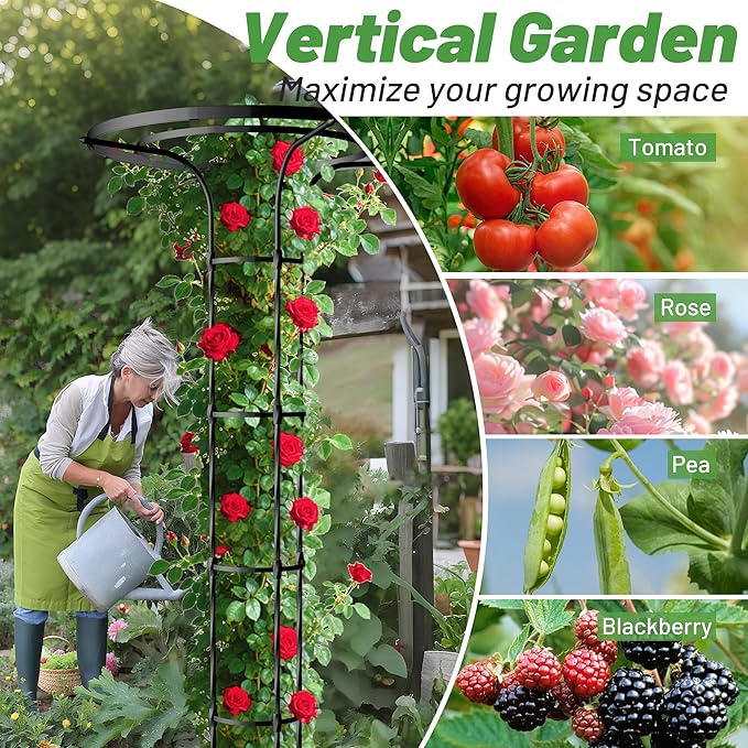 Garden Trellis for Climbing Plants Outdoor, 6.9FT Tall Metal Obelisk Trellis, 82.7" Umbrella Trellis for Potted Plants, Mushroom Top Trellises for Vines, Rose, Clematis, Pea, Bean, Tomato