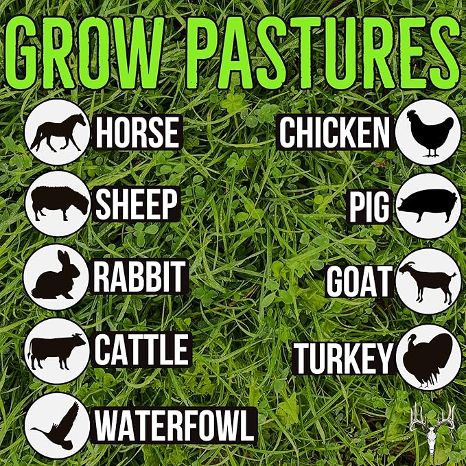 Memas Moo Mix, 25LB Bulk, Farm Pasture Seed Blend for Horse, Cattle, Pig, Goat, Chicken, Duck, Sheep & Livestock, Grow Alfalfa & Perennial Grasses Fields, Graze Resistant, Cold Tolerant