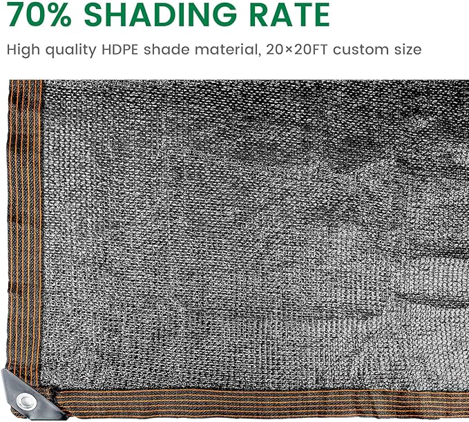 70% 20 X 20 FT Black Shade Cloth, Outdoor Sunblock Shade Cloth with Grommets, Durable Sun Shade Netting Shading Antifreezing for Patio, Garden, Plants Cover, Greenhouse, Barns, Dog Kennel