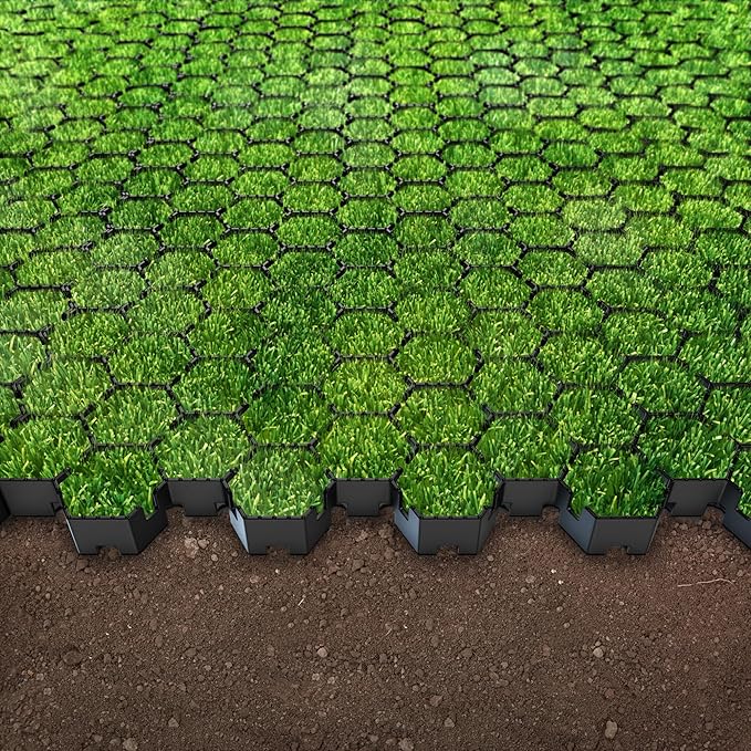 Standartpark Vodaland Permeable Pavers - HexPave Grass & Gravel Permeable Paver System - 100% Recycled PPE Plastic Pavers, Handles 27,000 lbs, 1" Depth, 1450 s.f / 488 Units