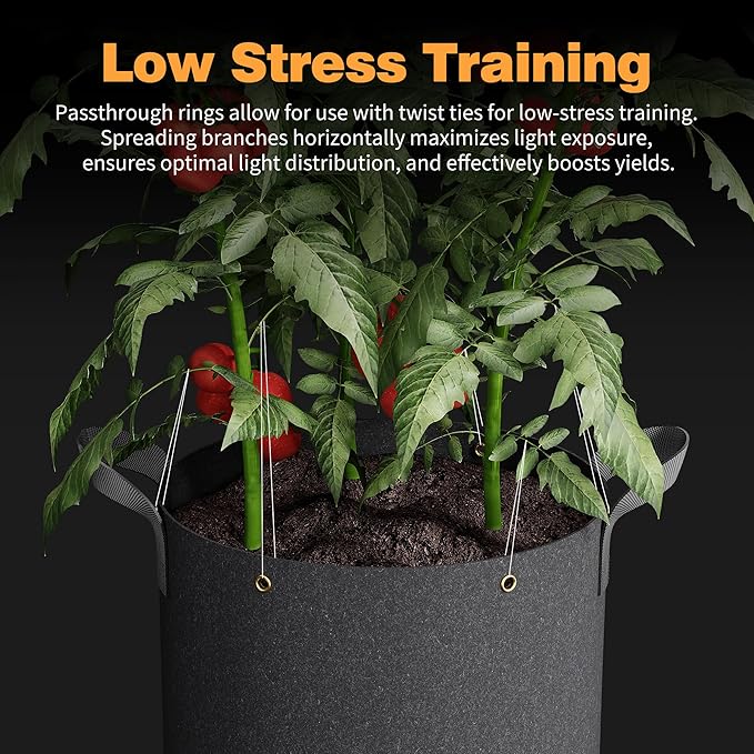 Self-Watering Grow Bags, 5-Pack 7 Gallon 420G Thick Nonwoven Fabric Pots with Reinforced Handles and Multi-Purpose Rings, for Low Stress Plant Training Fruits, Vegetables,and Flowers