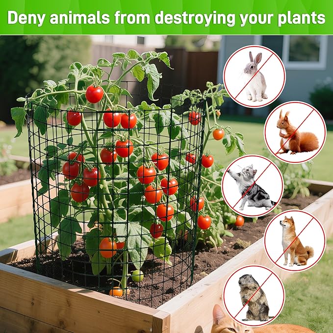 16pcs Plant Protectors from Animals, 24"x 12" Wire Plant Protector, Wire Cages for Plants with Stakes and Cable Ties, Metal Plant Cages for Plants, Vegetables, Flowers