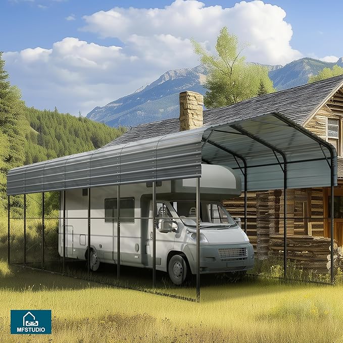 MFSTUDIO RV Carport 14x35 ft, Outdoor Heavy Duty Carports, Height 13 ft for Large RVs Metal Shed Canopy Shelters Garage Shelter Shade Car Ports with Galvanized Roof for 2 Cars, Truck and Boats 