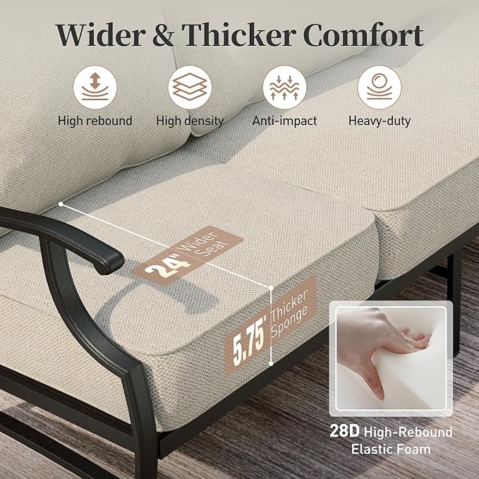 7 Piece Outdoor Patio Furniture Sets Metal Modern Outoor Patio Conversation Set with 5.75" Extra Thick Cushion for Deck Backyard